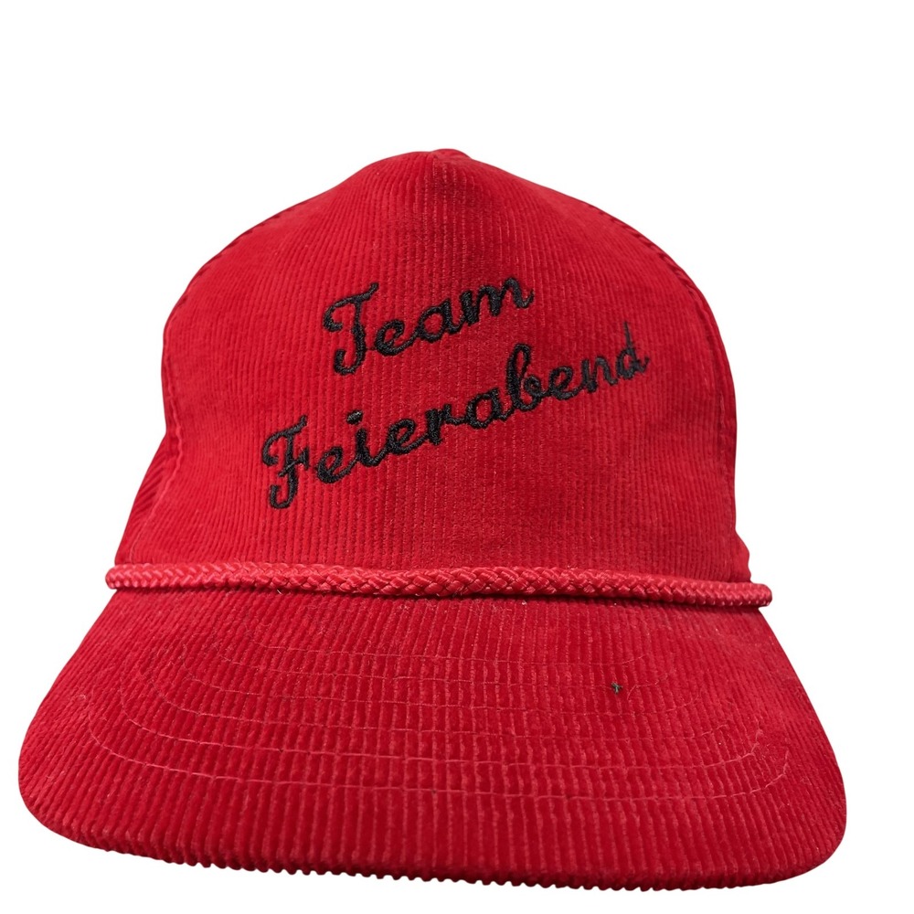 Vintage Team Feierabend Yupoong Hat Cap Snap Back One Size Mens Red Corduroy